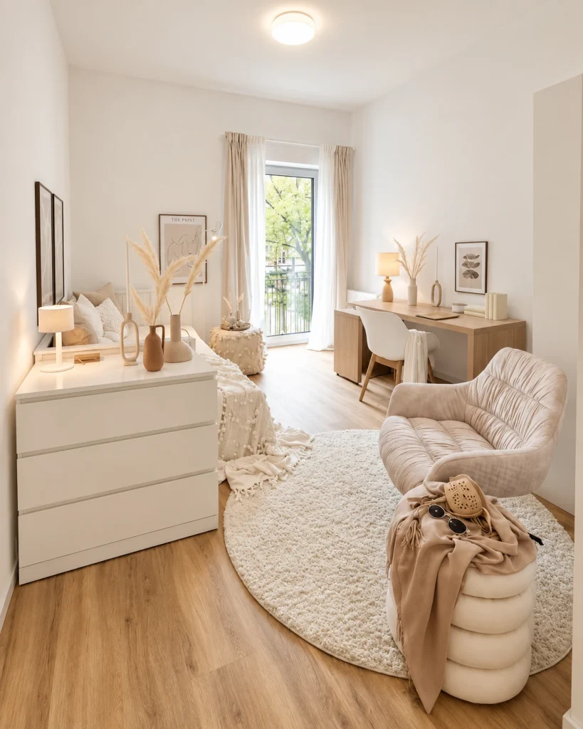 Möbliertes Studentenapartment mit Arbeitsplatz und Wohnbereich